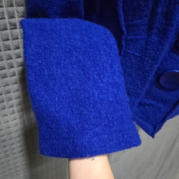 Y2K Wool Statement Sweater Jacket SzS/M Hooded Blue Mod Twee Glam Rock 60s 80s - Picture 10 of 16